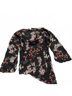 Y2K Cowl Neck Asymmetrical Hem Bell Sleeve Top Size M  by JBX